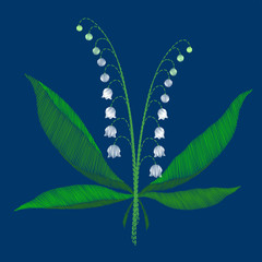 The composition of white lilies  the valley embroider