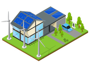 Green Eco House Isometric View. Vector