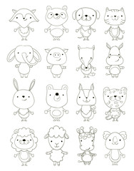 set of cute cartoon animals outlines. vector