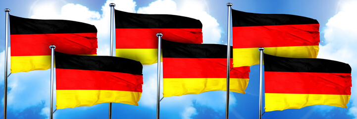 German flags, 3D rendering, on a cloud background