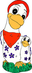 Fototapeta premium Two of the goose on a green meadow