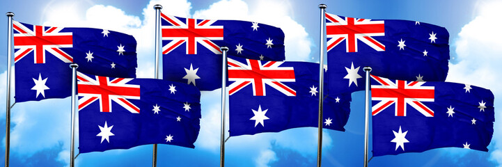 Australia flags, 3D rendering, on a cloud background