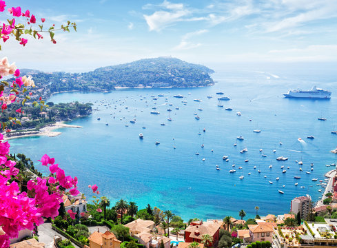 Landscape Of Riviera Coast, Turquiose Water And Blue Sky Of Cote DAzur At Sunny Summer Day, France, Toned