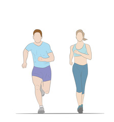 man and woman running. sports running. vector illustration.