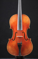 Fototapeta na wymiar Old wooden violin on black background