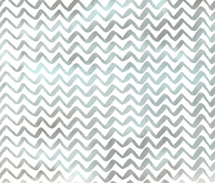 Watercolor blue and gray hand painted stripes background, chevron.