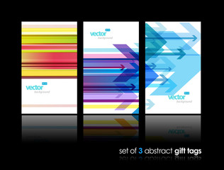 Set of three gift cards with colorful arrows.