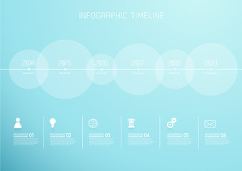 Infographic template with six circles and icons.