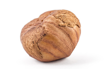 Raw hazelnut isolated on white background