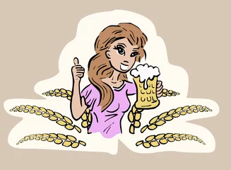 Deurstickers Vrouw met glas schuimend bier © emieldelange