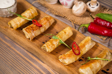Pancakes rolls with chicken