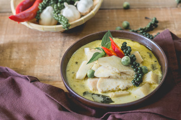 spicy hot chicken green curry with coconut milk soup