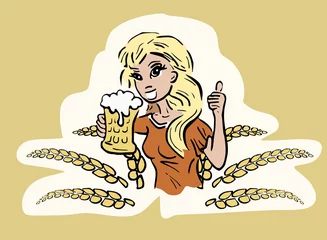 Tapeten Vrouw met verkoelend bier in grote bierpul © emieldelange