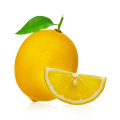 Lemon fruit with leaves isolated on white background