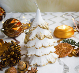 Festive tree candle for Christmas table decoration