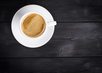 Overhead view of a freshly brewed mug of coffee