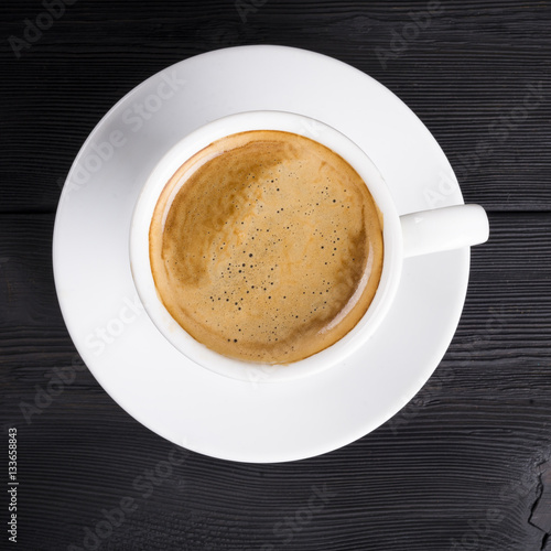 "Overhead view of a freshly brewed mug of coffee" Stock photo and