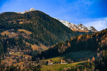 Fototapeta na wymiar idyllic landscape in alps with mountain chalet
