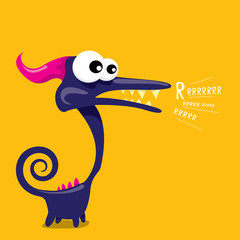 Vector cartoon funny dragon. Cartoon Dinosaur.