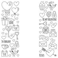 Valentine Day Vector pattern with heart, cake, balloon For invitations, coloring books, sale etc