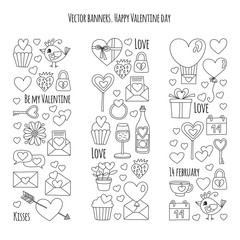 Valentine Day Vector pattern with heart, cake, balloon For invitations, coloring books, sale etc