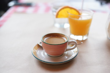Espresso on a table in a restaurant