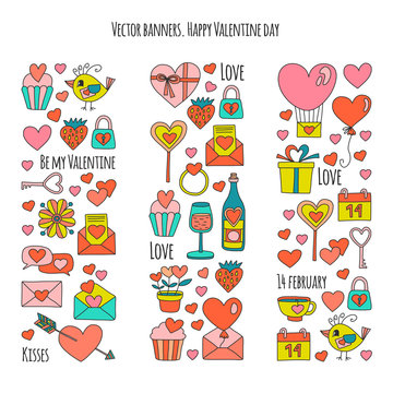 Valentine Day Vector pattern with heart, cake, balloon
