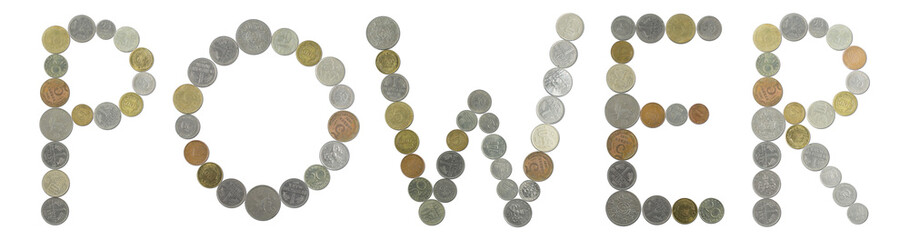 POWER word with old coins