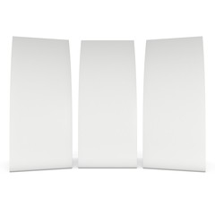 Three blank paper tent cards. 3d render illustration isolated. Table cards mock up on white background.