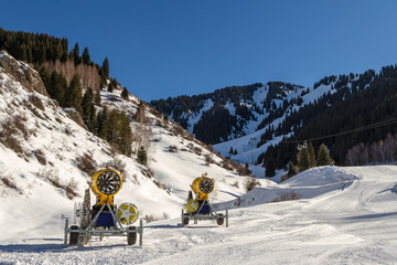 Snow cannons on the mountain