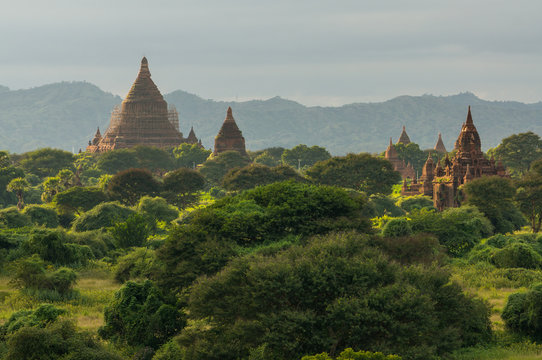 Ruin and ancient pagodas in Bagan at sunset, Mandalay, Myanmar