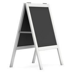Sandwich board. Black menu outdoor display with clipping path. Trade show booth. 3d render isolated on white background. High Resolution Template for your design.