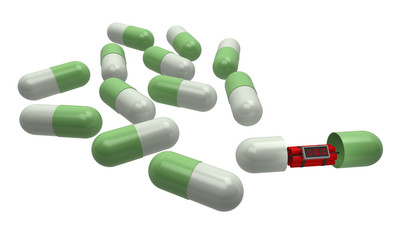 dynamite inside the capsule pills 3d rendering