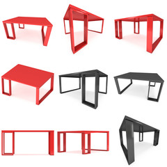 Red Table Set. 3D render isolated on white. Platform or Stand Illustration. Template for Object Presentation.