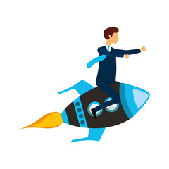 businessperson flying avatar in rocket vector illustration design