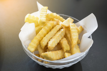Golden French fries potatoes ready to be eaten