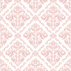 Seamless damask pattern. Traditional classic orient ornament. Light pink pattern
