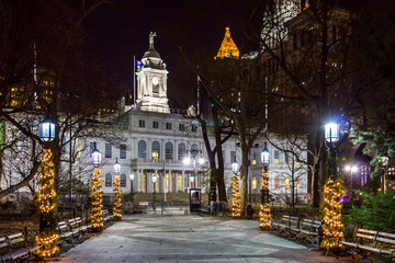 City Hall at night in Manhattan New York City