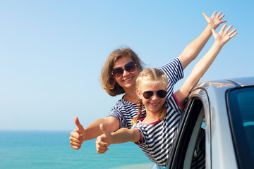 Happy family on vacation. Summer holiday and car - travel concep