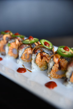 Fresh sushi on serving dish