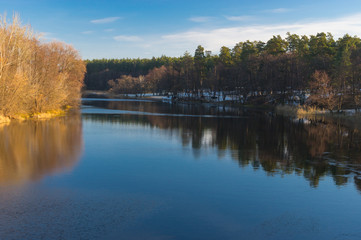 Fototapeta na wymiar Morning landscape on a Vorskla river at late autumnal season in Ukraine