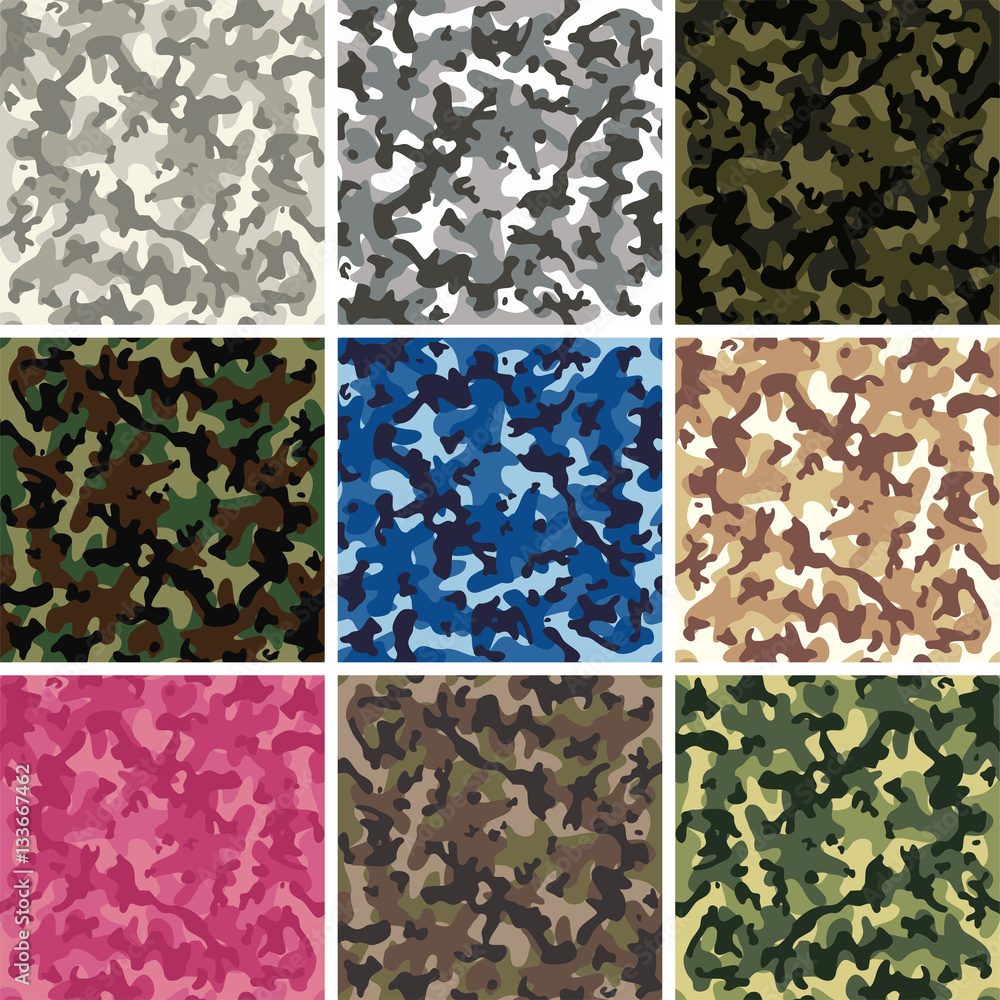 Poster vector seamless background patterns of colorful camouflage design