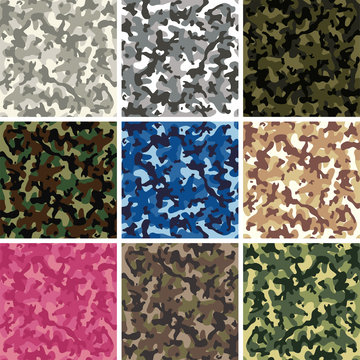 vector seamless background patterns of colorful camouflage design
