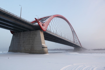 The bridge across the Ob river in Novosibirsk in the winter.