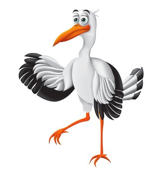 Stork, funny cartoon character. Vector illustration