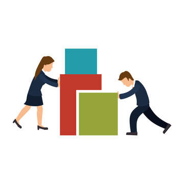 Business Person Pushing A Block Vector Illustration Design