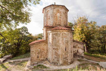 Fototapeta na wymiar Old stone church of Nekresi Orthodox monastery in Alazani valley, Georgia. The monastery was erected in 4th century