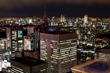 Tokyo skyline at night of Shinjuku area.