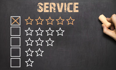 Best Service five golden stars.Chalkboard