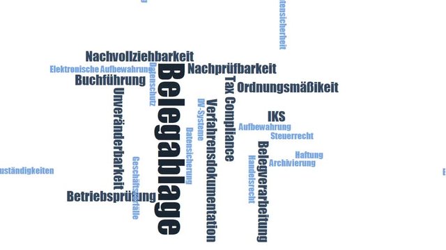 Belegablage - Wortwolke ( word cloud, wordcloud ) mit Begriffen aus dem Bereich GoBD Verfahrensdokumentation.